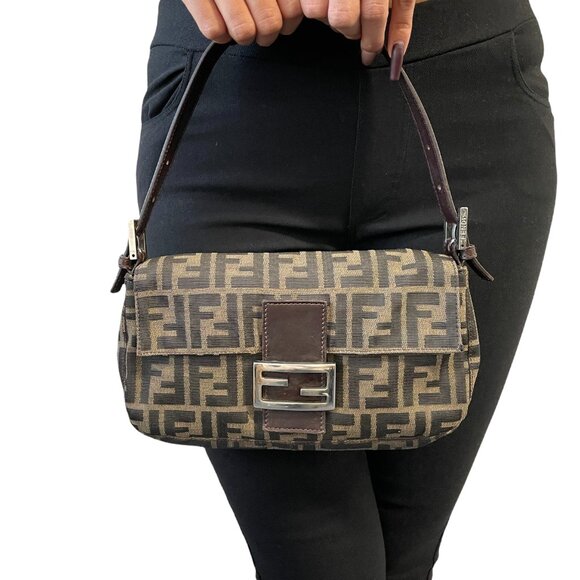 FENDI Vintage Zucca Mamma Baguette Shoulder Bag FF Logo Monogram Brown [105690] - Picture 3 of 13